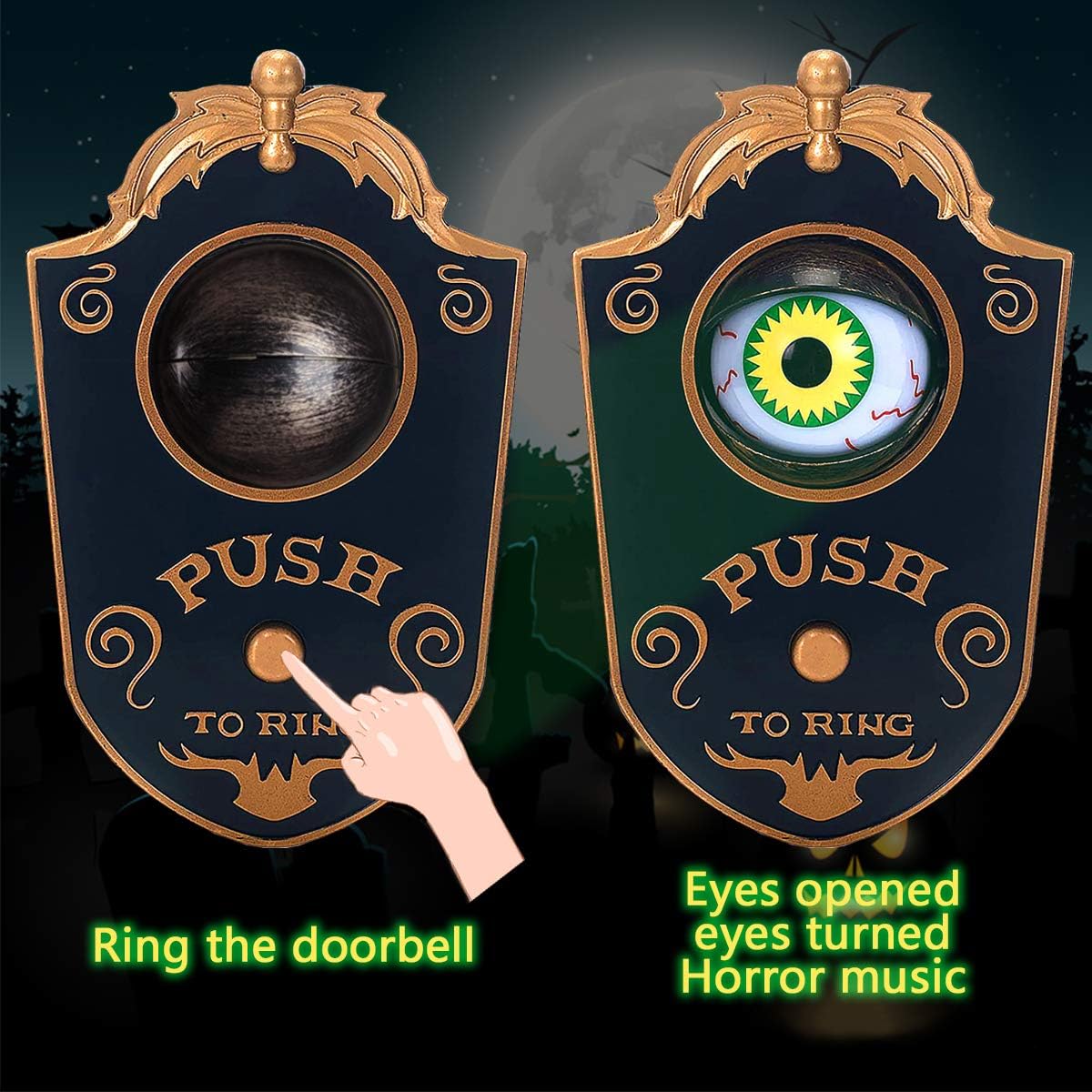 Halloween Doorbell, Haunted Doorbell Animated Eyeball Halloween Decor with Spooky Sounds Video