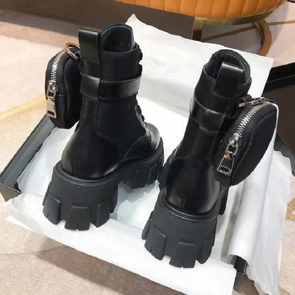 Black Chunky Combat Boot Women Boots