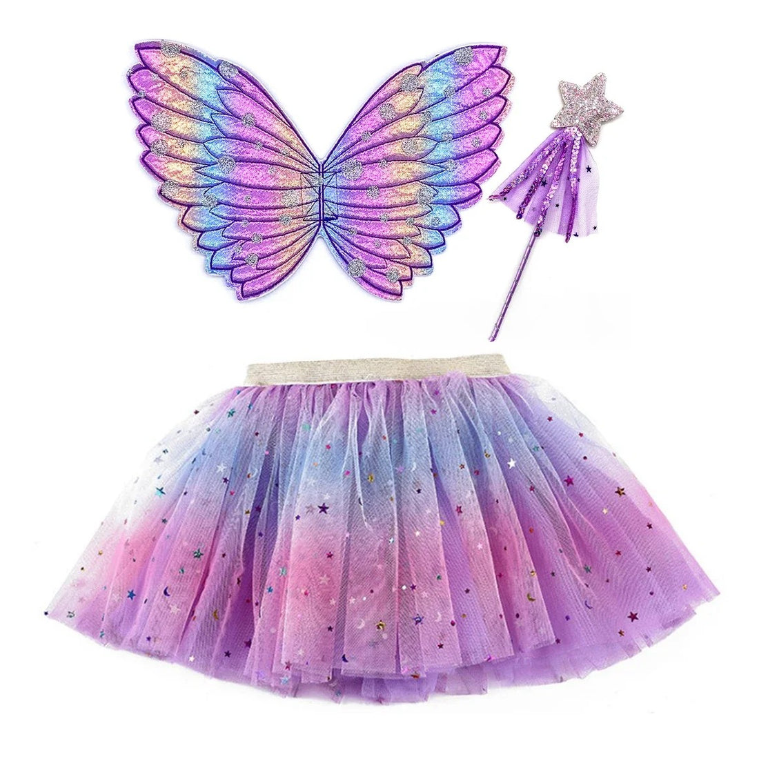 Purple Gradient Wings Butterfly Magic Wand Set Tutu Skirt Girls Costume