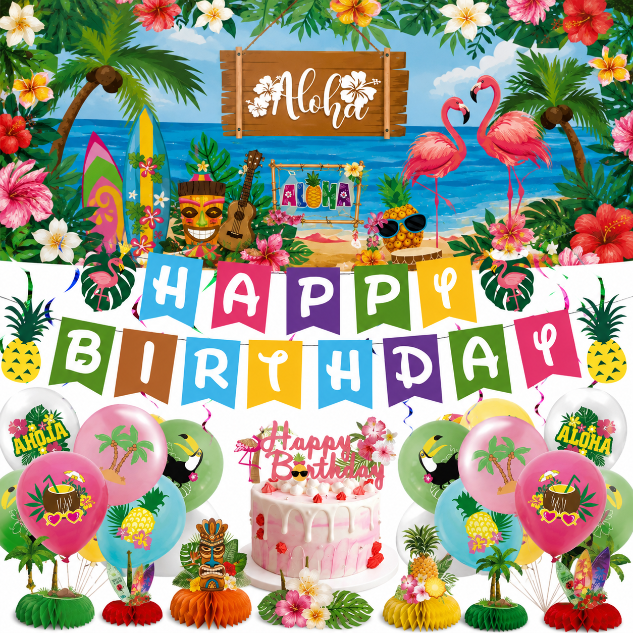 Aloha Party Decoration Package With Backdrop