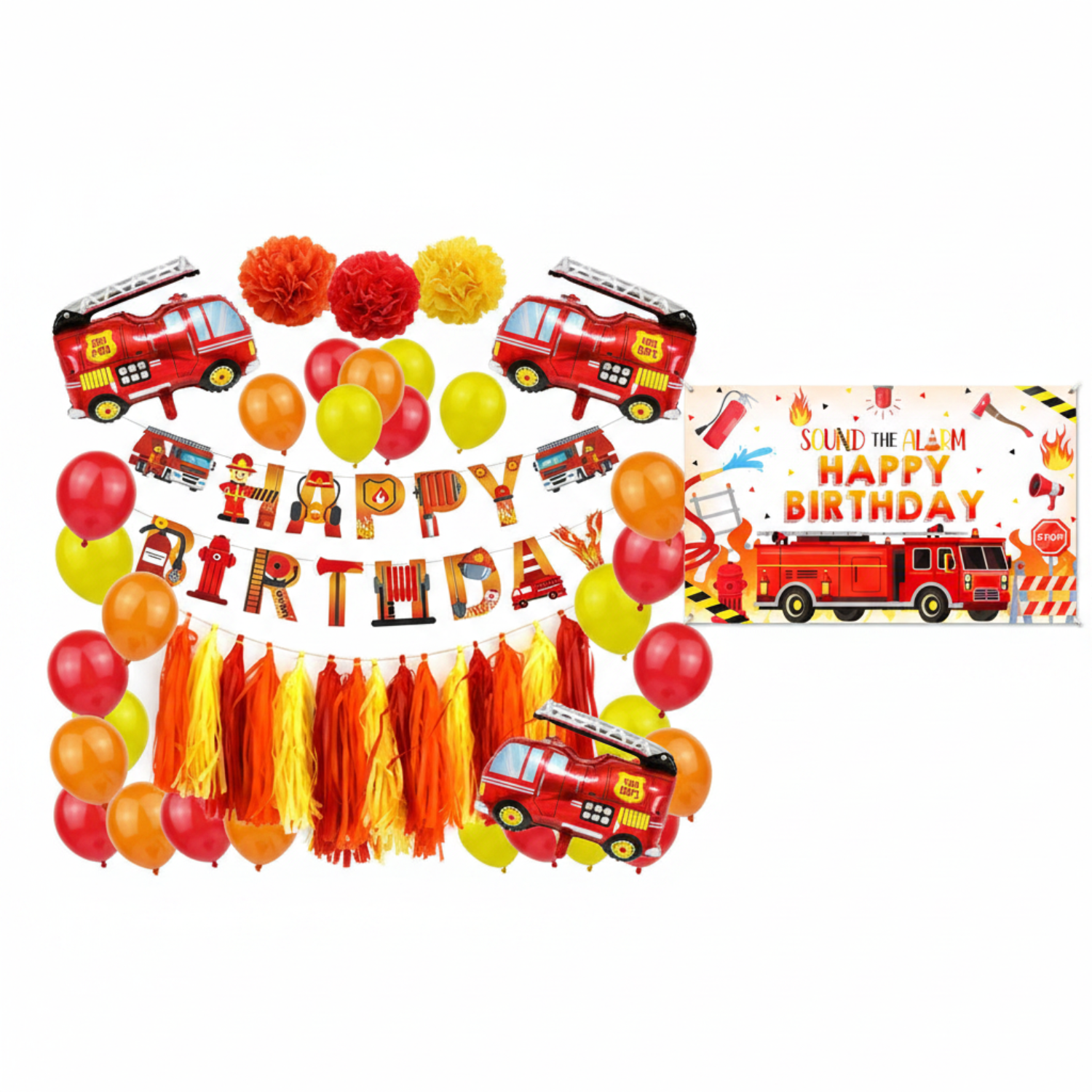 FIRETRUCK Party Decoration Package With Backdrop
