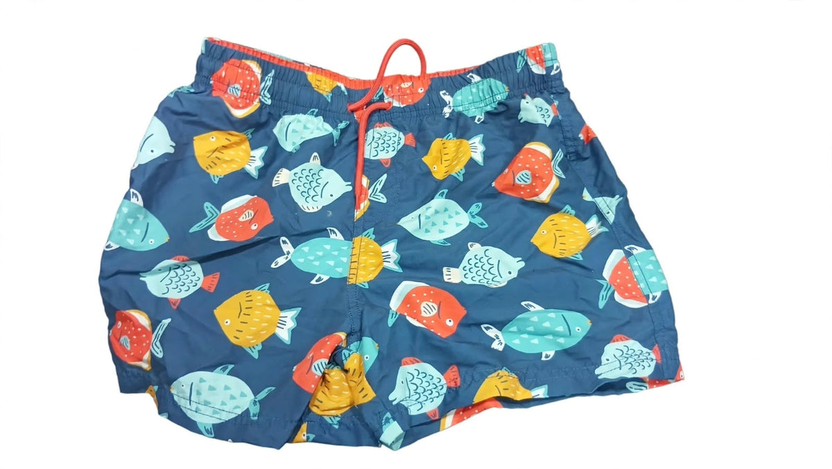 Navy Fish Print Beach Shorts