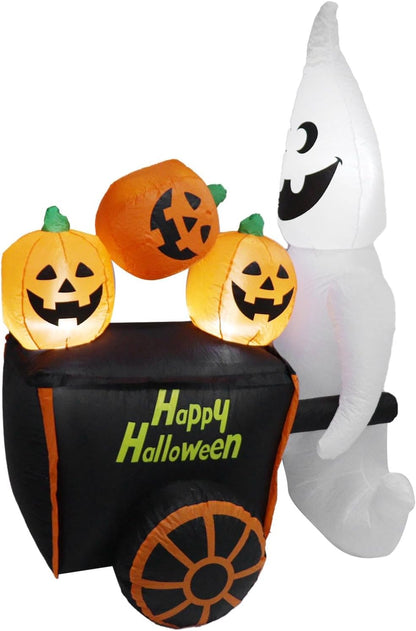 Inflatable Ghost Pushing Pumpkin Cart Decoration,6ft