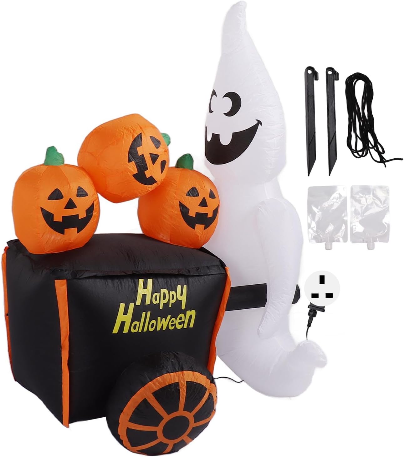 Inflatable Ghost Pushing Pumpkin Cart Decoration,6ft