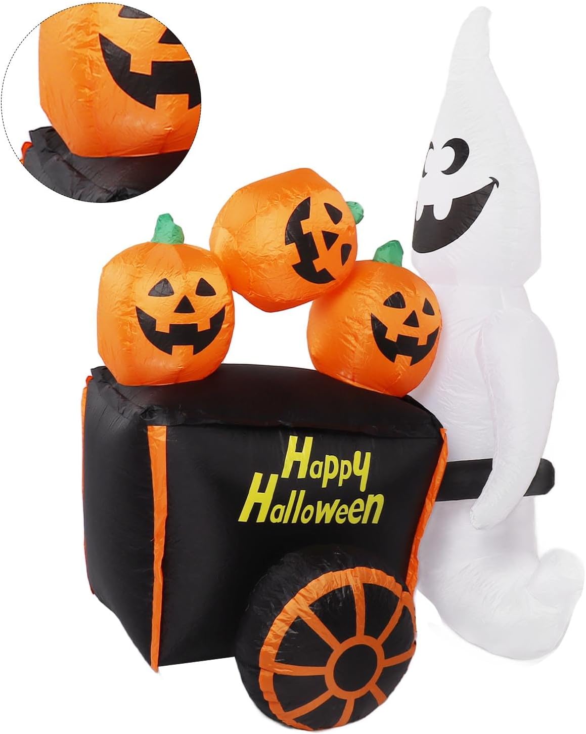 Inflatable Ghost Pushing Pumpkin Cart Decoration,6ft