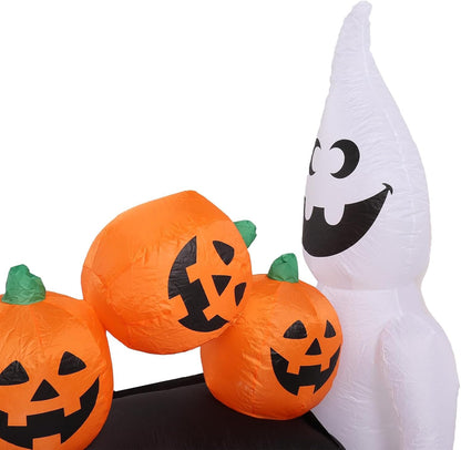 Inflatable Ghost Pushing Pumpkin Cart Decoration,6ft