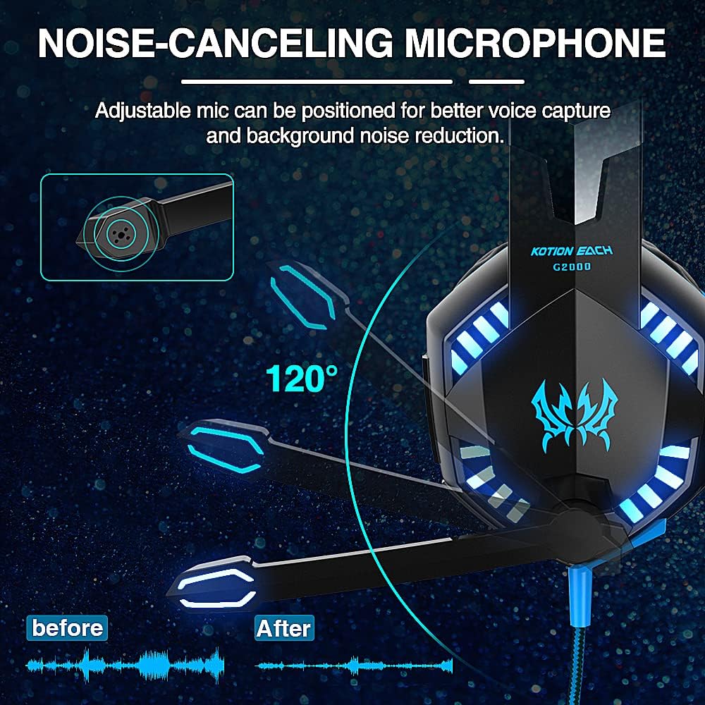 G2000 Pro Gaming Headset, Bass Surround Gaming Headphones with Noise Cancelling Mic, LED Lights, Soft Memory Earmuffs for PS5/ PS4/ Xbox One - Preppy Kids (Grand Bazaar)
