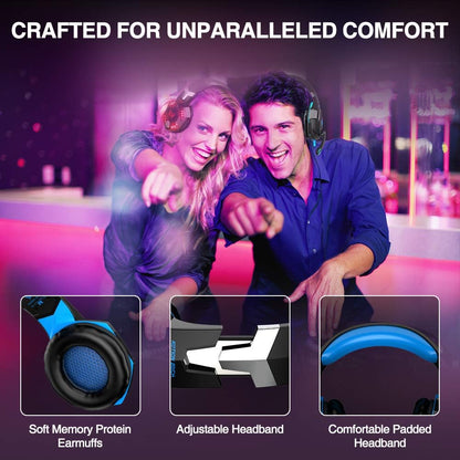 G2000 Pro Gaming Headset, Bass Surround Gaming Headphones with Noise Cancelling Mic, LED Lights, Soft Memory Earmuffs for PS5/ PS4/ Xbox One - Preppy Kids (Grand Bazaar)