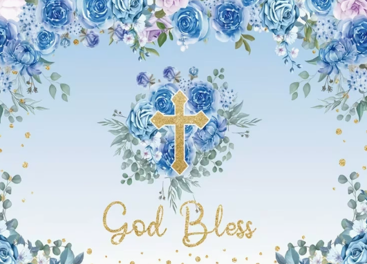 GOD BLESS Boy Blue Balloon Package (Christening /Baptism) With Backdrop
