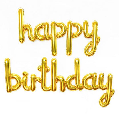 Cursive Gold Happy Birthday Banner Balloon (2 pc)