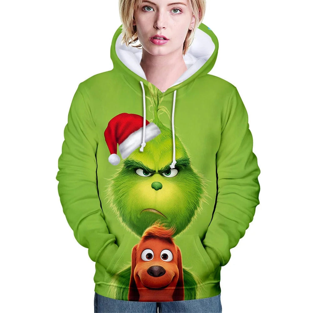 Grinch Hat and Dog Zipper 3D Hoodie