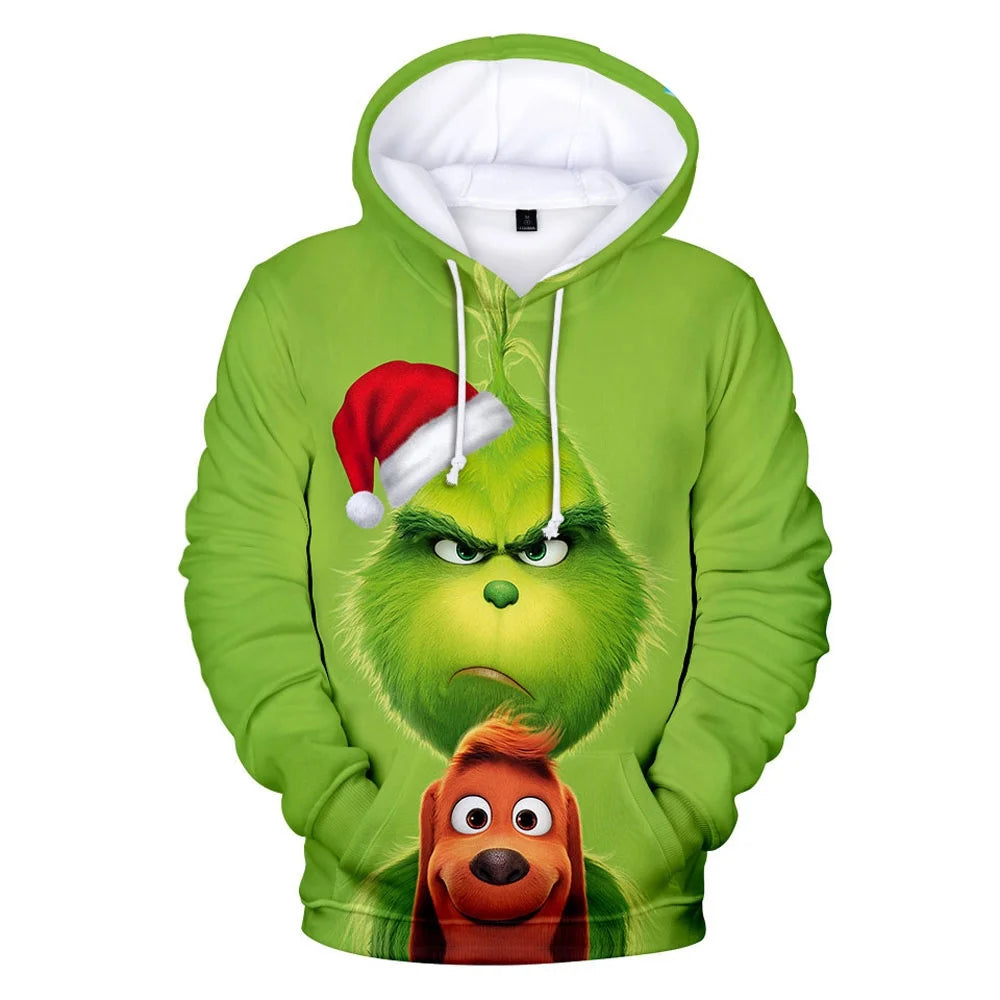 Grinch Hat and Dog Zipper 3D Hoodie