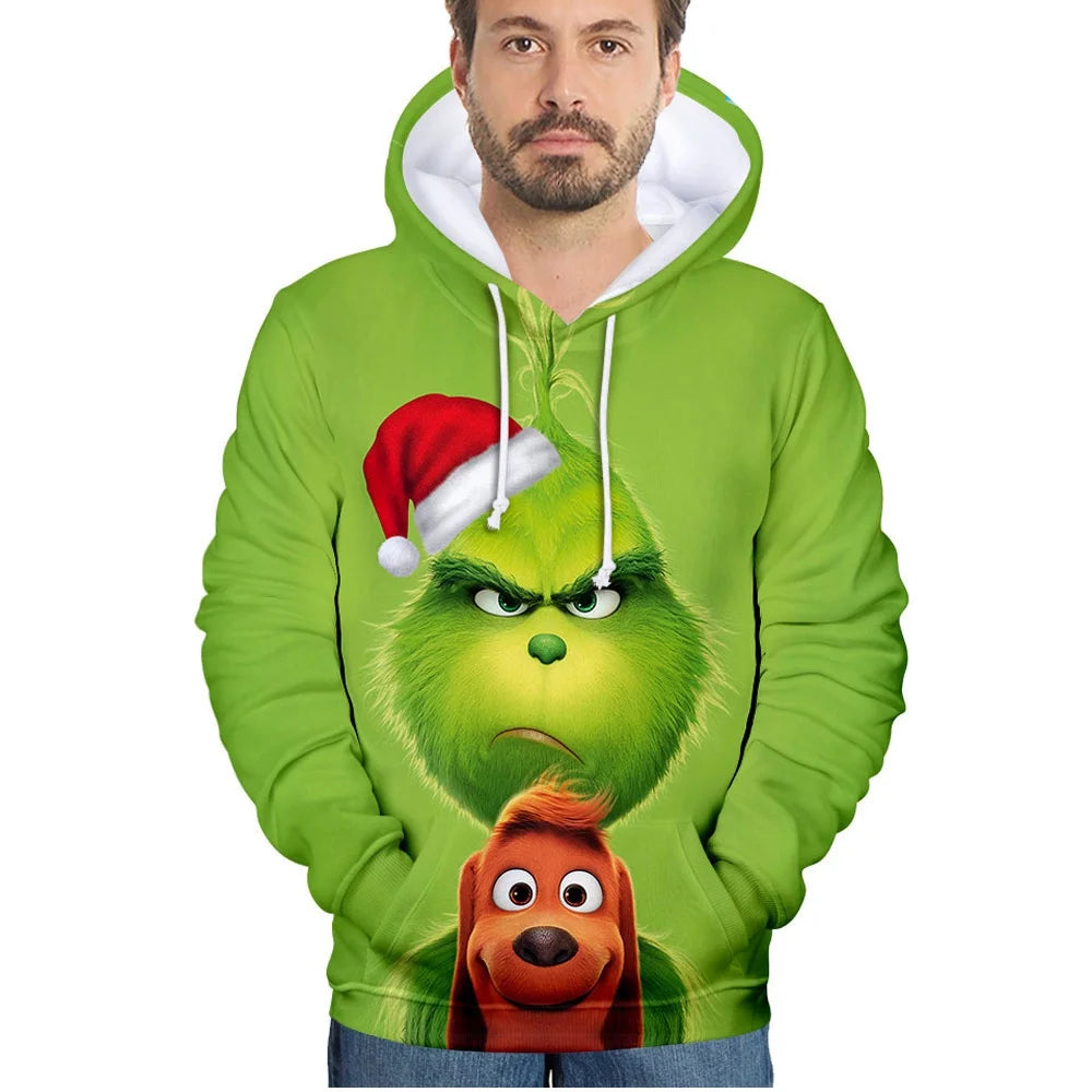 Grinch Hat and Dog Zipper 3D Hoodie