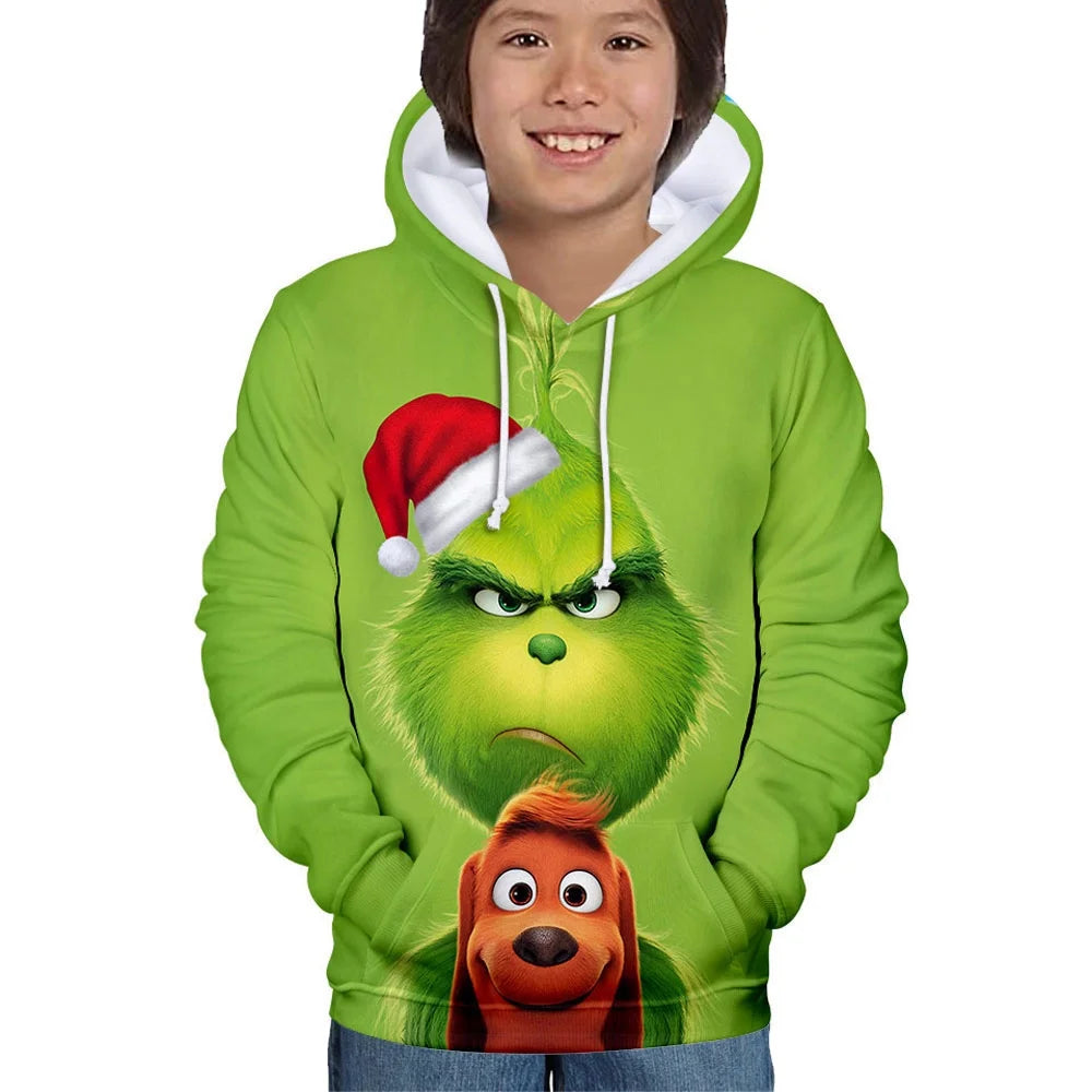 Grinch Hat and Dog Zipper 3D Hoodie