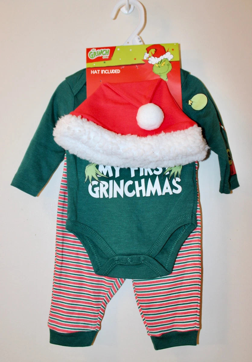 My First Grinchmas Baby Onesie &amp; Santa Hat Set