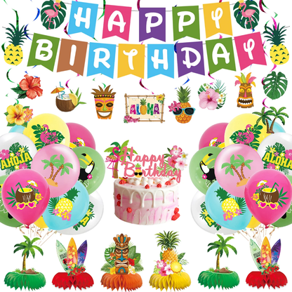 Happy Birthday Aloha Party Decoration Package with Backdrop