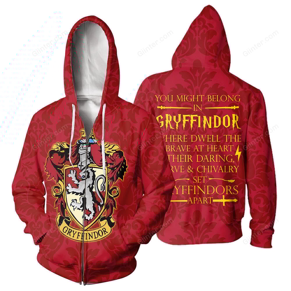 Harry Potter Gryffindor Red &amp; Yellow 3D Zipper Hoodie