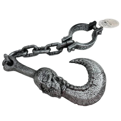 Silver hook with skull and wrist shackle Halloween prop