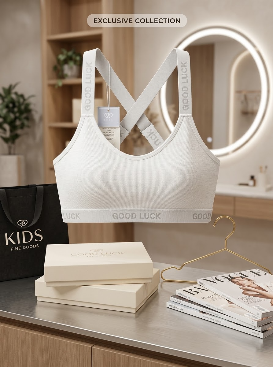 White Good Luck ribbed cross-back training bra