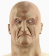 Beige bald old man character mask with deep facial wrinkles, a stern expression and extended neck detailing.