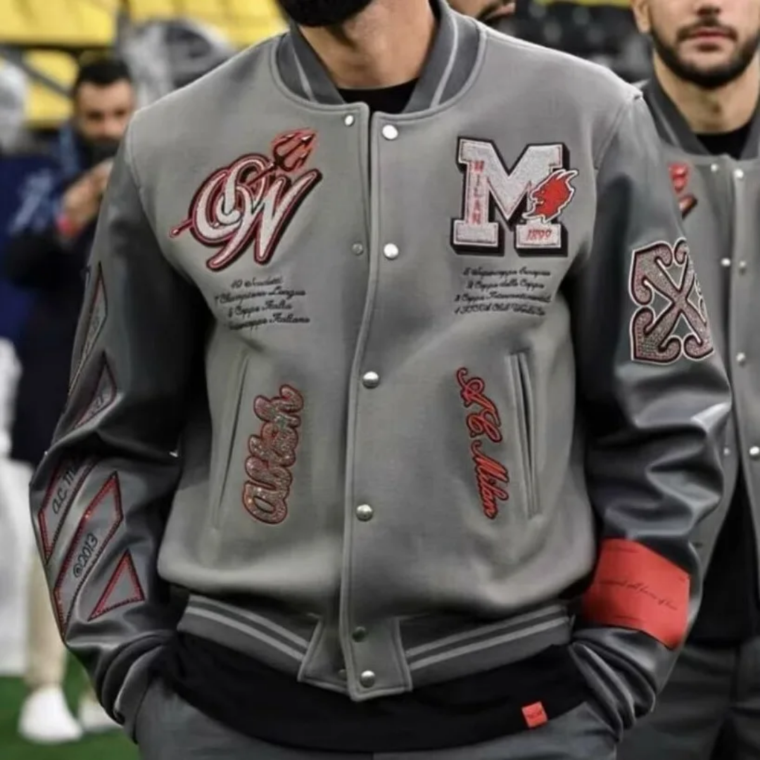 Grey Varsity "M" Button Up Jacket