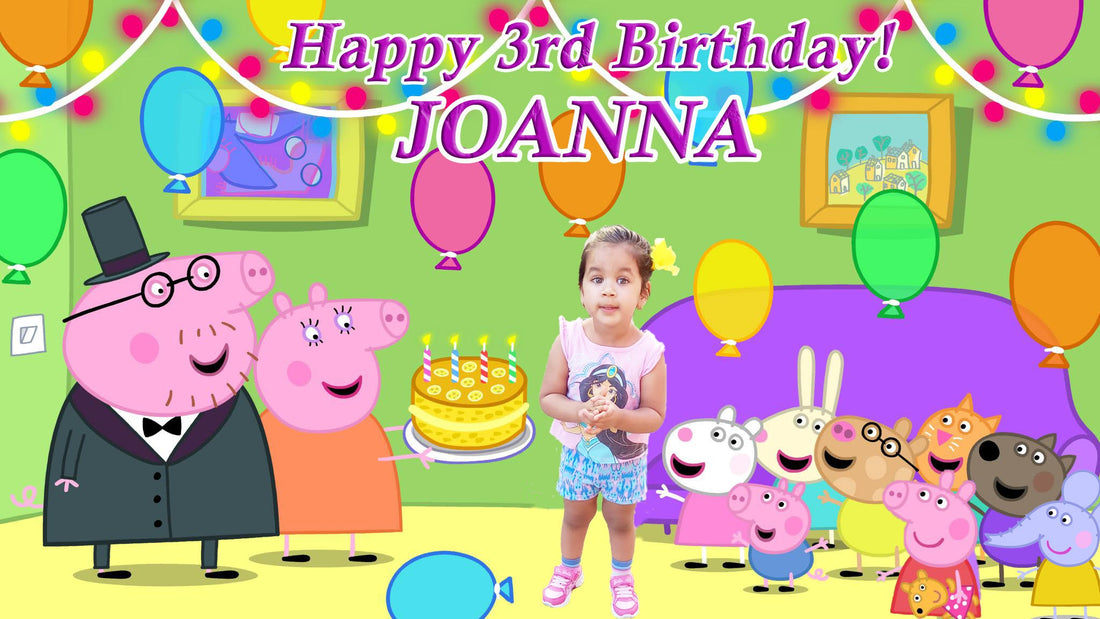 Peppa Pig Customized Happy Birthday Backdrop