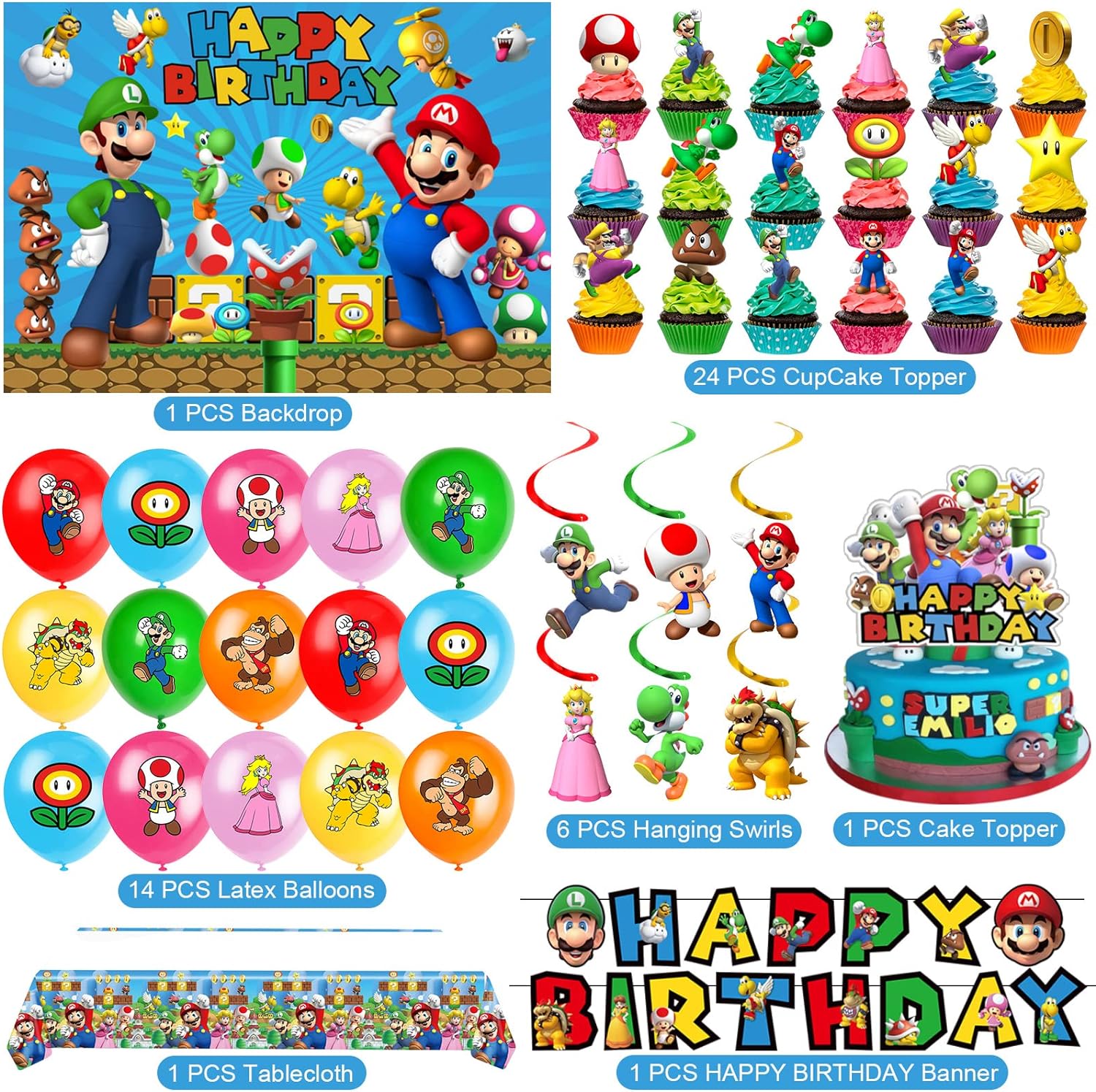 Marios Brothers Virtual Party Party Decoration Package