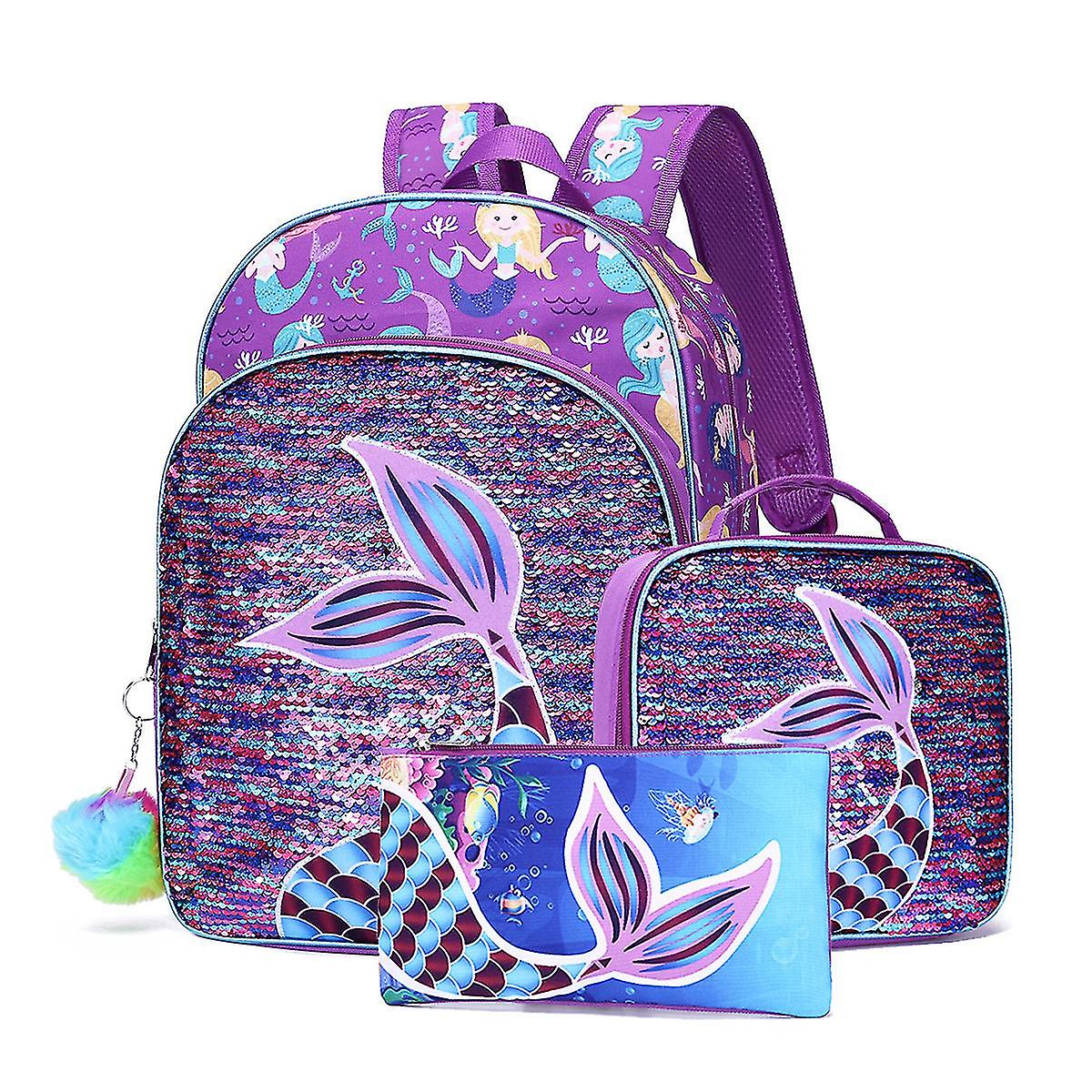 Mermaid Purple bookbag set (Front zipper on bookbag)