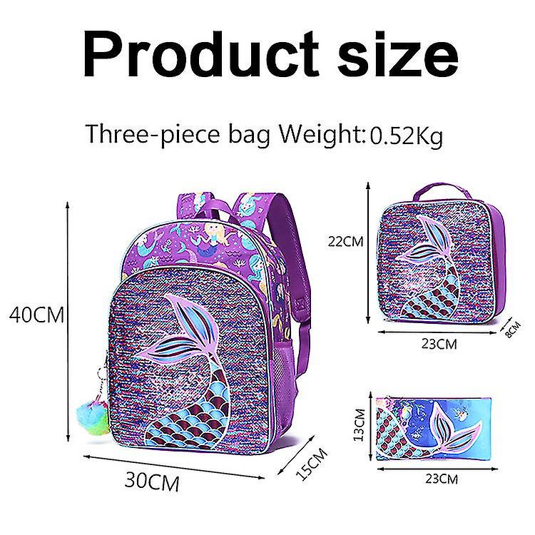 Mermaid Purple bookbag set (Front zipper on bookbag)