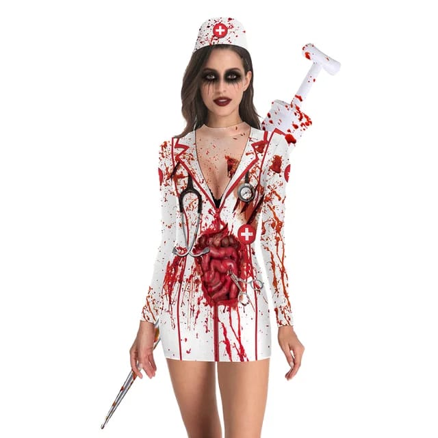 Adult Bloody Zombie Nurse Cosplay Costume ( NO WEAPON)