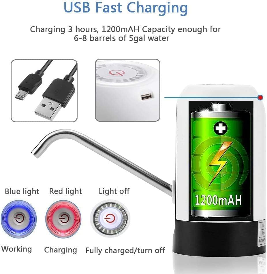 Rechargeable One-Touch Water Pump – Fits 2–5 Gallon Bottles | BPA-Free, Portable &amp; Easy to Install – Ideal for Home, Office &amp; Travel