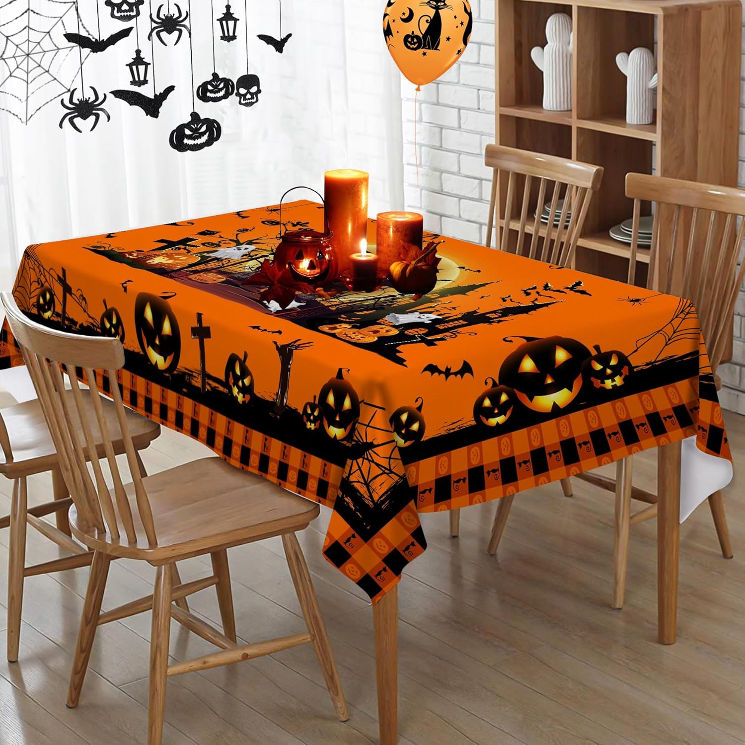 Orange Pumpkin Castle Tablecloth Halloween Disposable (140cm x 220cm)