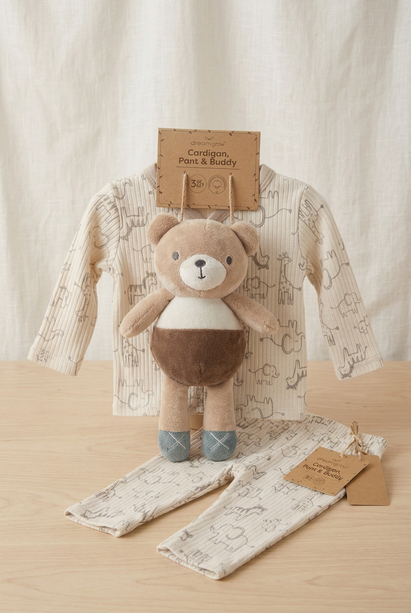 Dream gro Bear Cardigan, Pant &amp; Buddy 3pc set