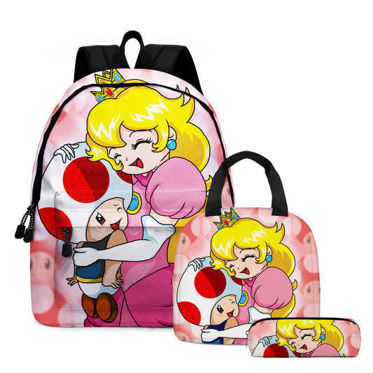 Princess Peach backpack set (3PC) (Front zipper on the bookbag)