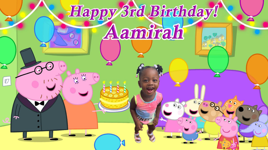 Peppa Pig Customized Happy Birthday Backdrop