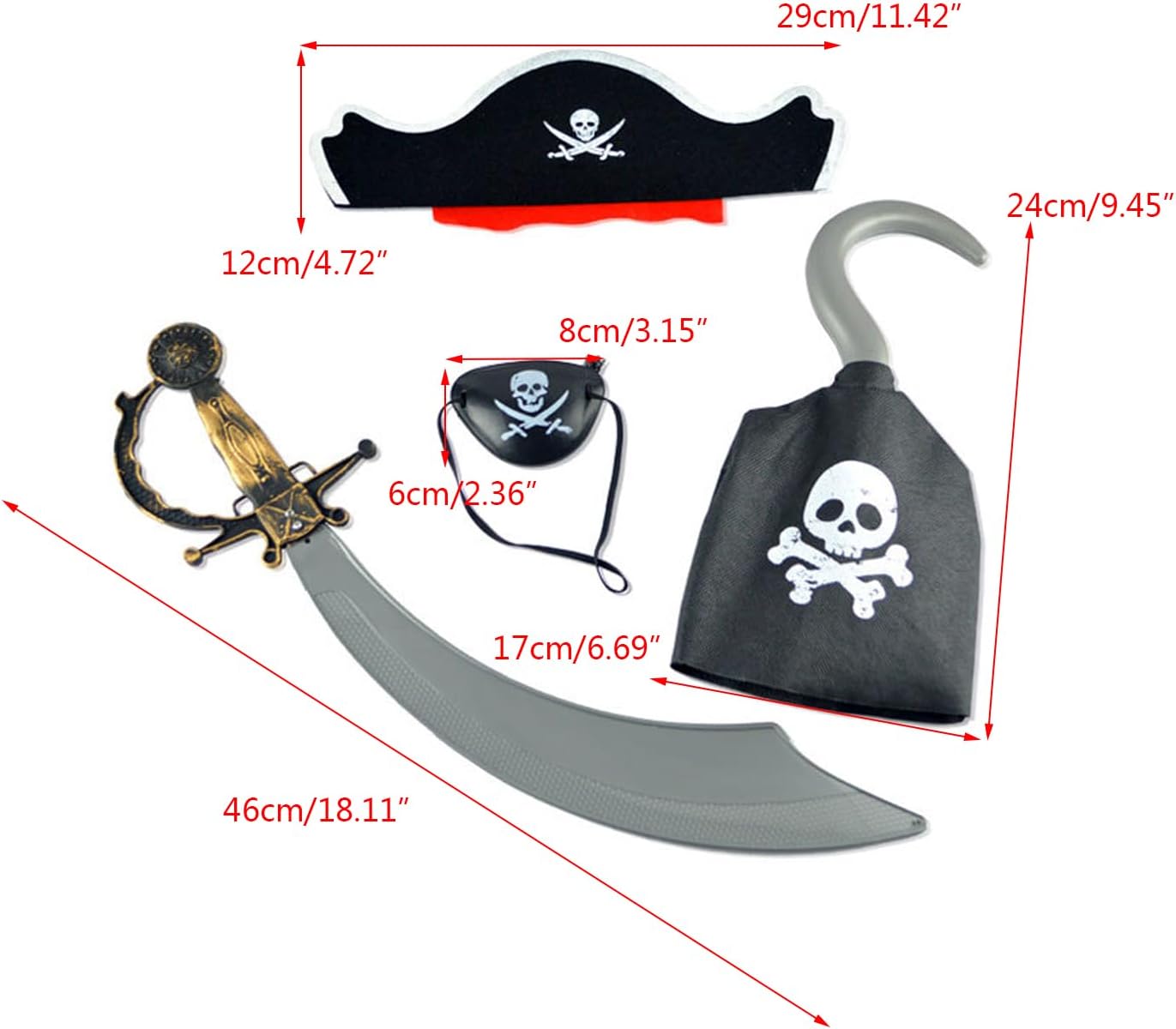 Pirate Captain Cosplay Costume Props Pirate Hat Hook for Halloween Kids Birthday Party Decoration Supplies Costume Props for Halloween Party