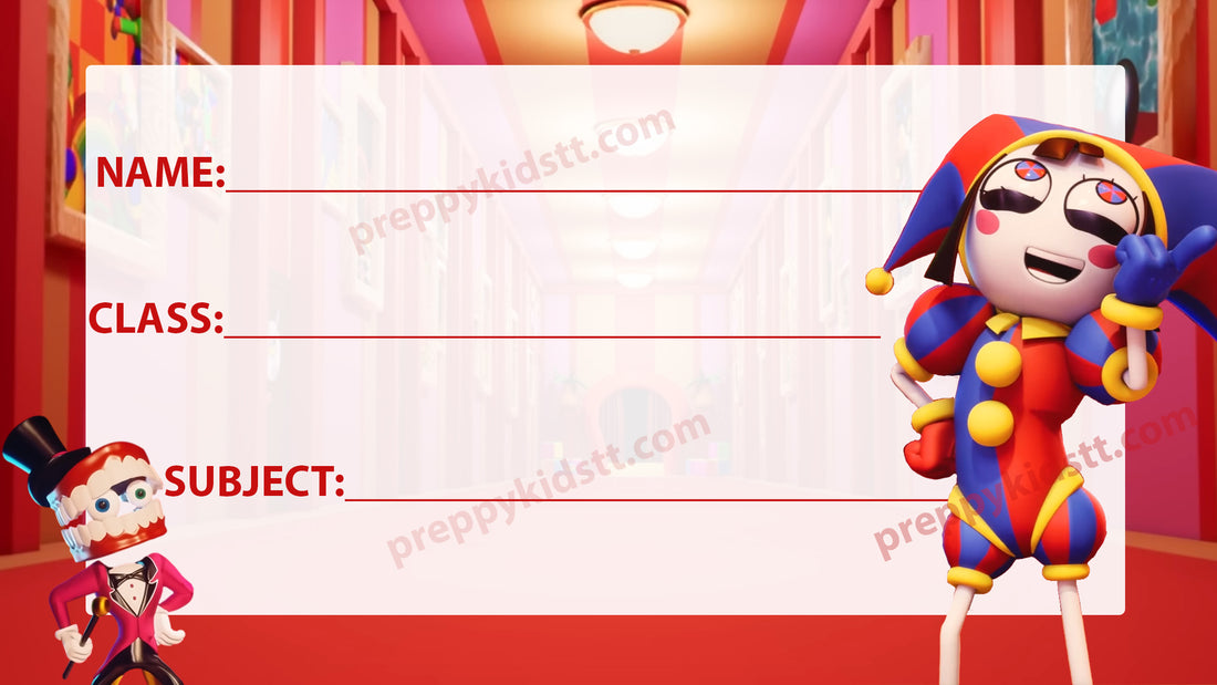 Amazing Digital Circus School Book Labels Pomni Caine - Preppy Kids (Grand Bazaar)