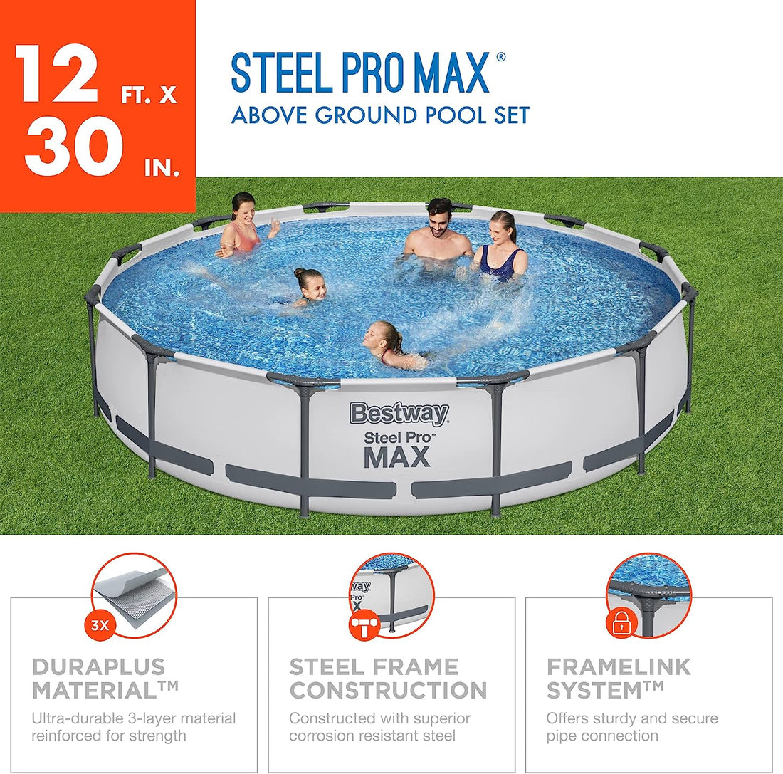 Bestway Steel Pro Above Ground, 12ft x 30 Inch | Frame Swimming Pool with Filter Pump