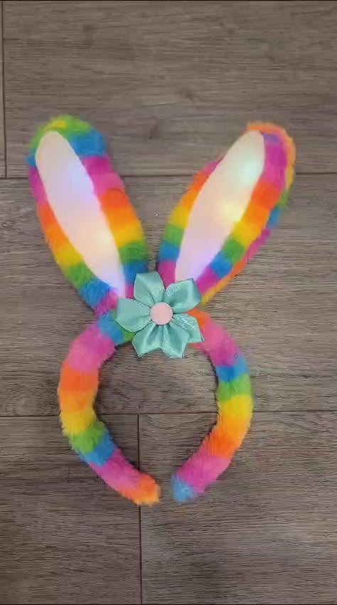Easter Led Light Up Bunny Ears Headband (Rainbow color)