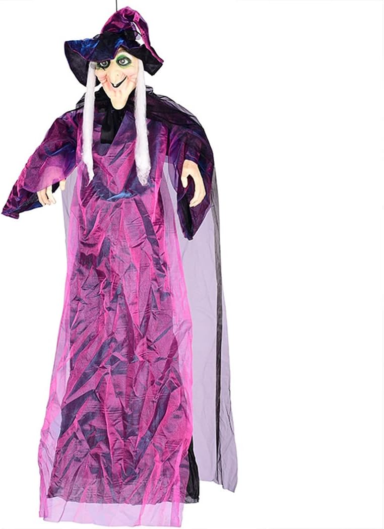 Purple Witch Animated with Halloween Hanging Life Decorations Prop Animated