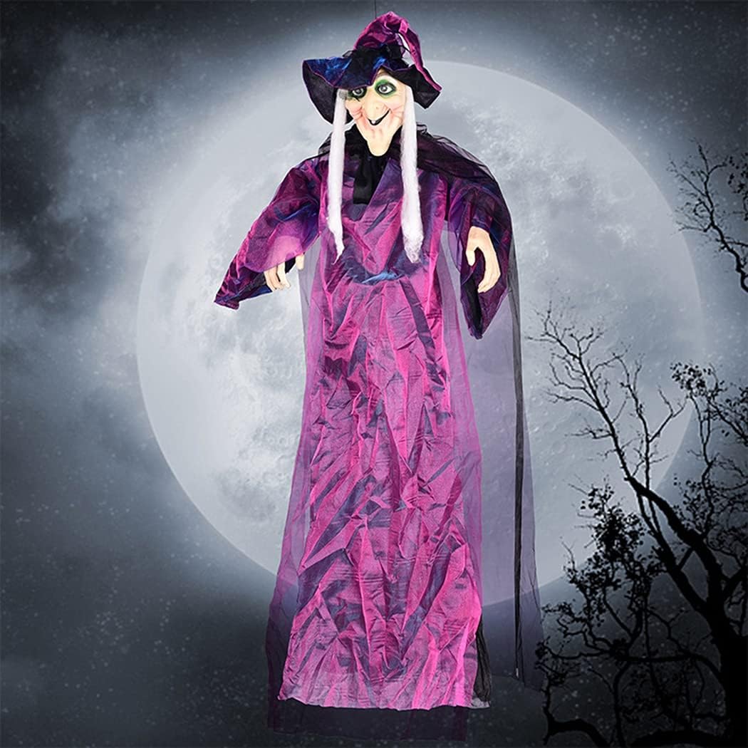 Purple Witch Animated with Halloween Hanging Life Decorations Prop Animated - Preppy Kids (Grand Bazaar)