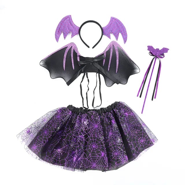 Kids Halloween Purple Bat Tutu Skirt 4PC Outfit