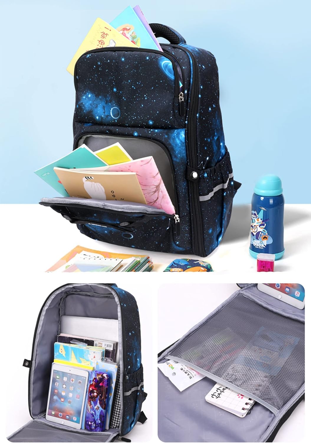 Kids Wheeled Backpack Trolley School Bag High Capacity Black blue