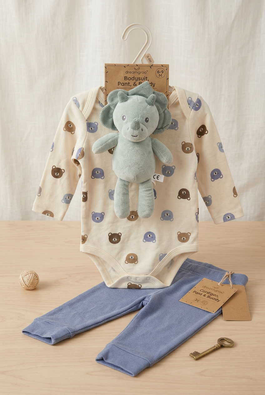 Dream gro Dinosaur Bodysuit, Pant &amp; Buddy 3pc set
