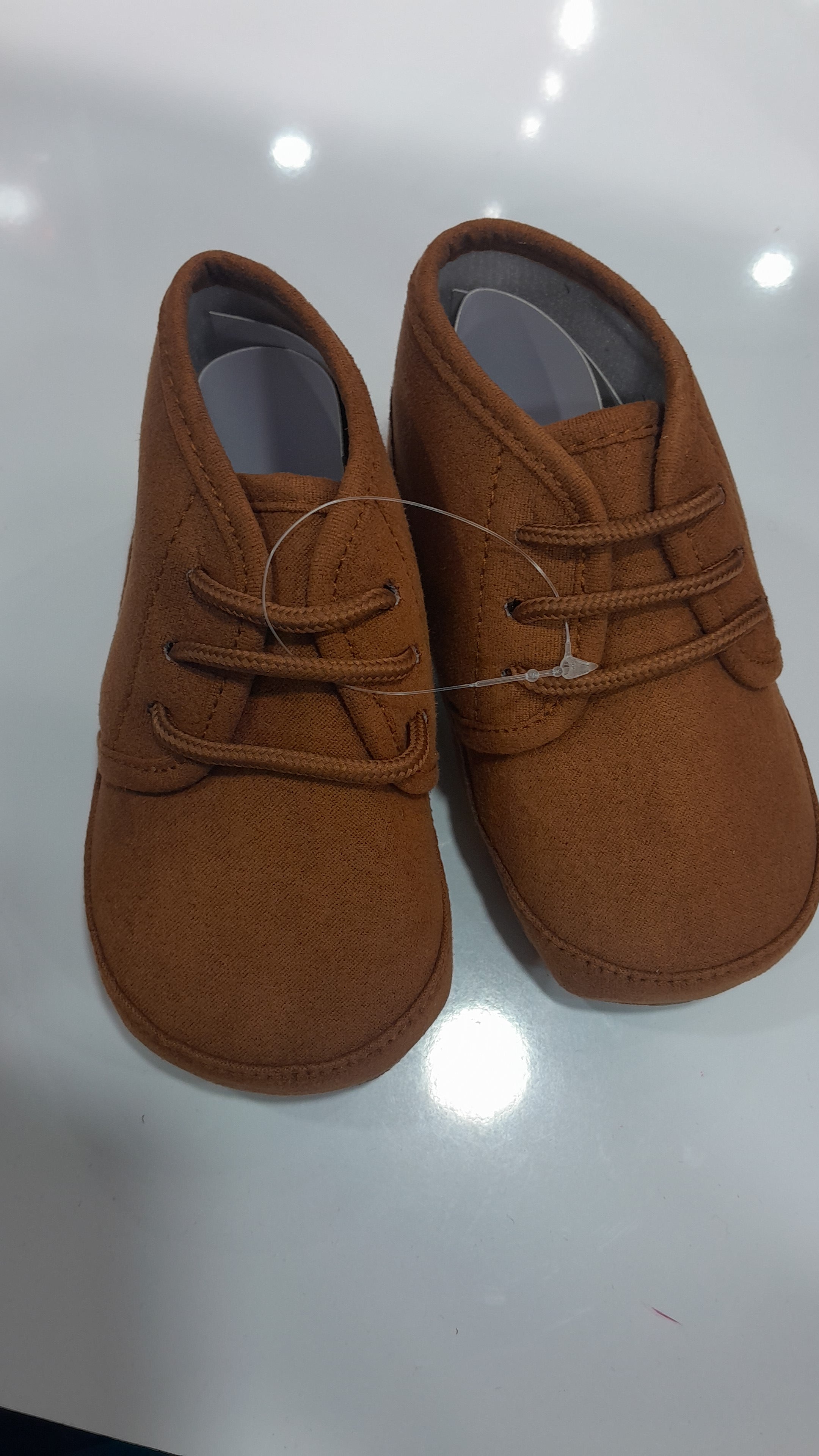 Brown suede lace-up baby shoes