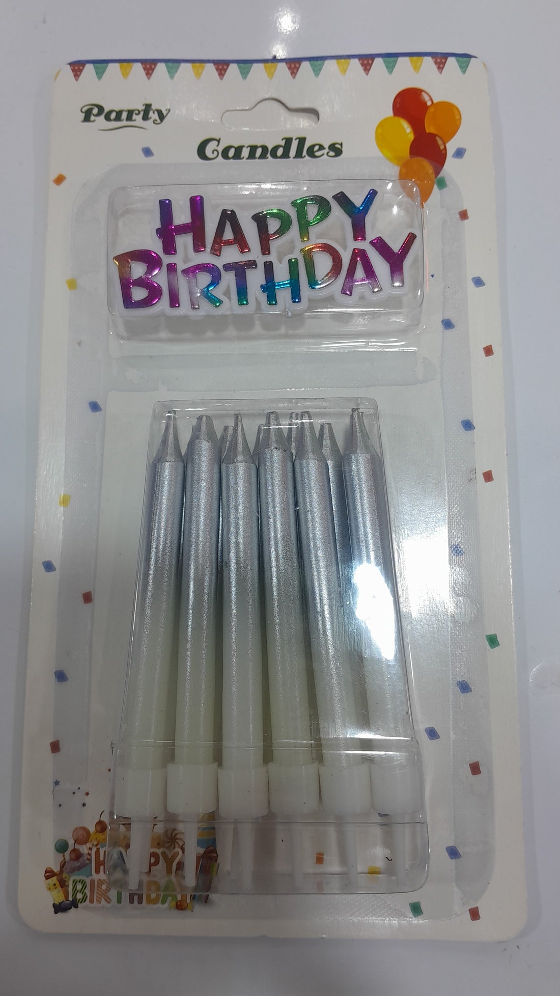 12pc Silver and white gradiant candles Happy Birthday