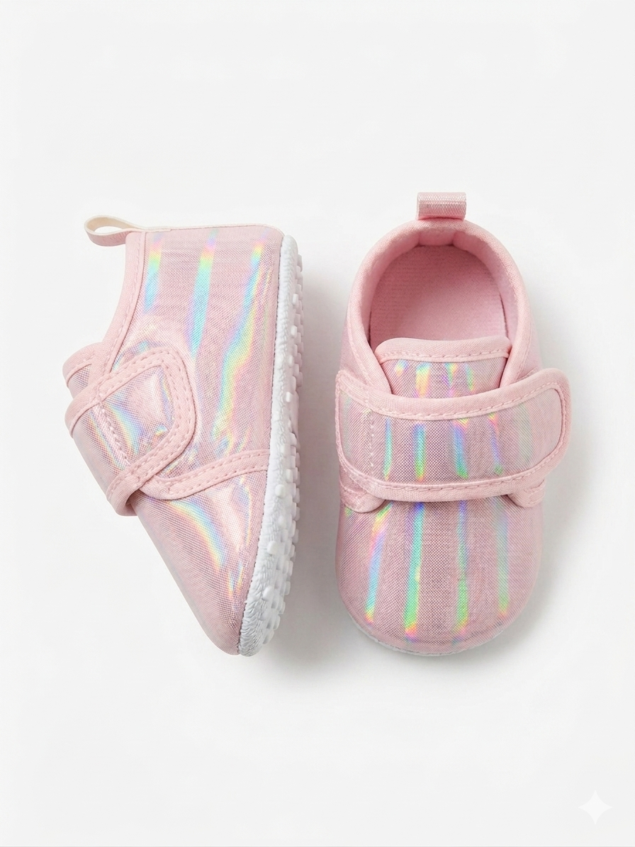 Pink iridescent baby sneakers