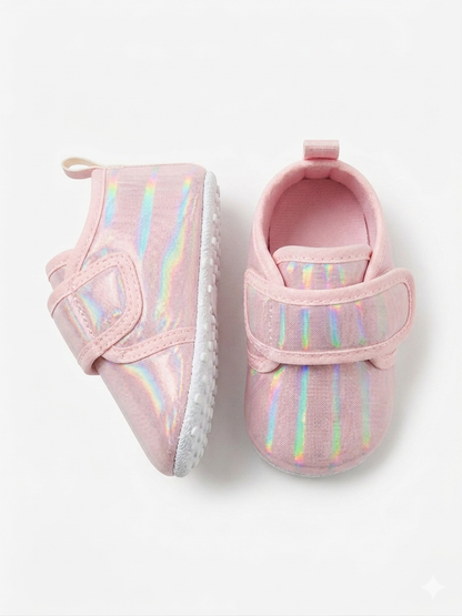 Pink iridescent baby sneakers