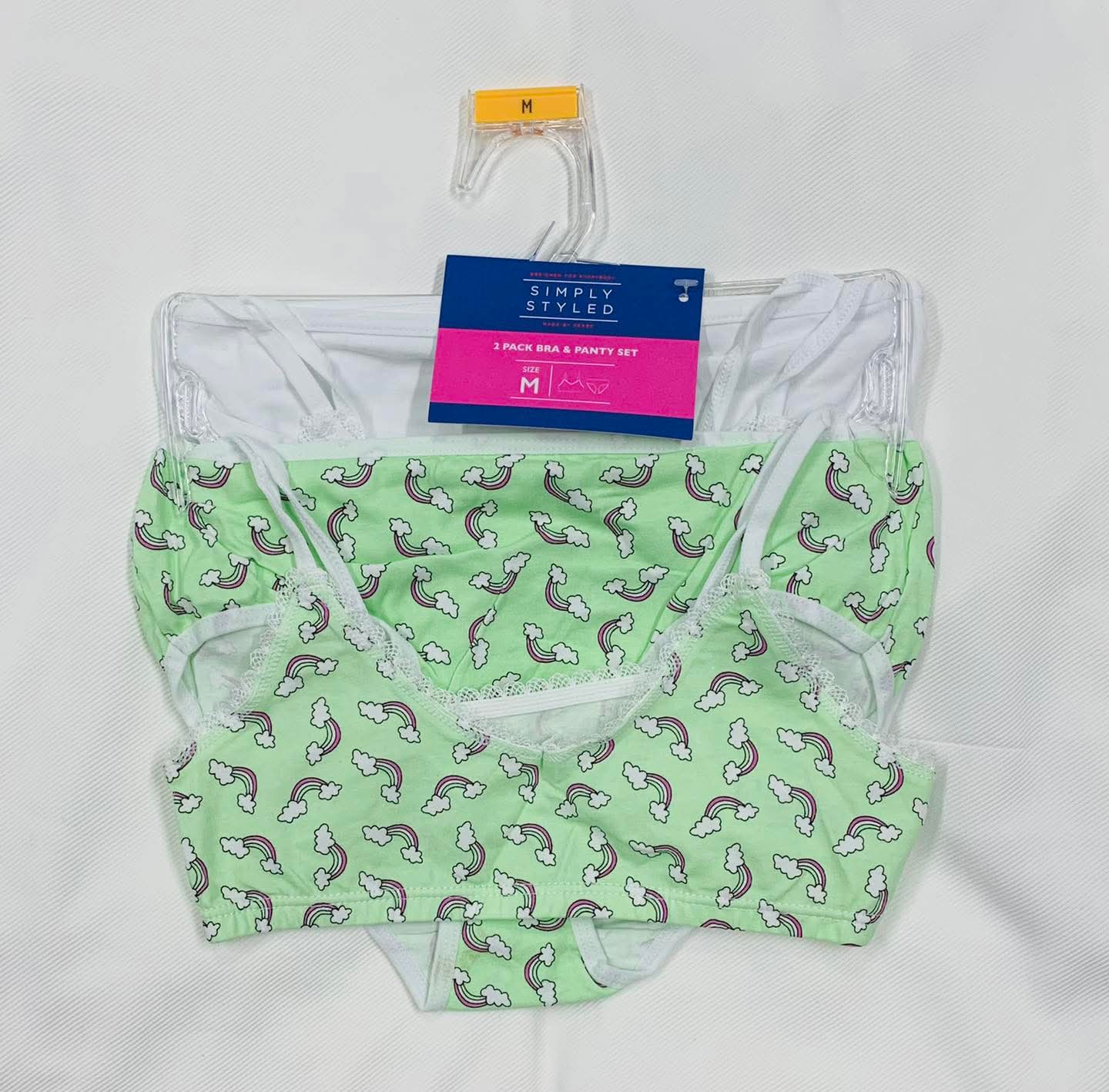 SEARS Simply Styled White - Green Rainbow Training Bra &amp; Panty 4pc set