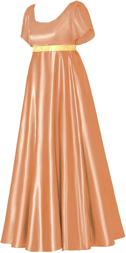 Satin Regency Dresses for Women with Sash Vintage Renaissance Puff Sleeve Empire Waist Maxi Dress Halloween Ball Gown